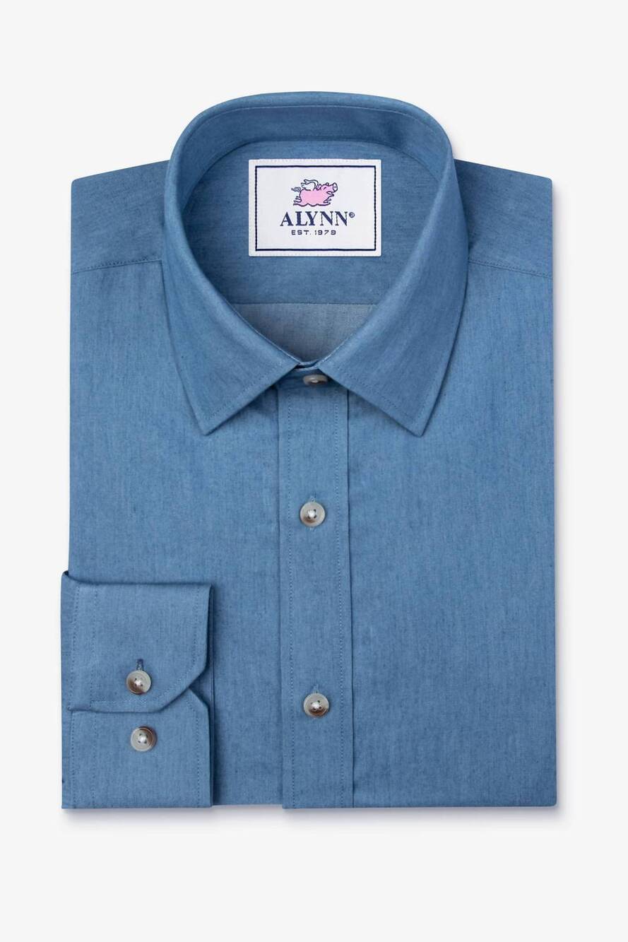 NEW ALYNN men's liam untuckable classic fit dress shirt in blue